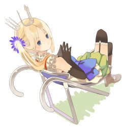 Rule 34 | 1girl, bad id, bad pixiv id, black thighhighs, blonde hair, blue eyes, boots, bow, chair, crossed legs, crown, elbow gloves, female focus, full body, garter straps, gloves, hair ornament, knee boots, long hair, mk (masatusaboten), original, ponytail, sitting, solo, thighhighs, white background