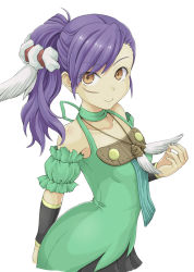 Rule 34 | 1girl, brown eyes, harvest moon, ibushigin, jewelry, long hair, necklace, odette (rune factory), ponytail, purple hair, rune factory, rune factory oceans, scar, skirt, smile, solo, white background