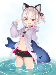 Rule 34 | + +, 10s, 1girl, 2016, :d, ;d, animal ears, bad id, bad pixiv id, bikini, bikini skirt, bikini under clothes, black bikini, capriccio, cat ears, collarbone, dated, fake animal ears, fang, hairband, hibanar, holding, hood, hoodie, inflatable dolphin, inflatable toy, kaburi chiko, long sleeves, looking at viewer, navel, one eye closed, one side up, open clothes, open hoodie, open mouth, original, red eyes, short hair, silver hair, sleeves past wrists, smile, solo, stomach, swimsuit, tooth, v, wading, water