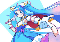 Rule 34 | 1girl, absurdres, ahoge, blue cape, blue dress, blue eyes, blue hair, cape, commentary, cure sky, cut bangs, detached sleeves, dress, fingerless gloves, foreshortening, frilled dress, frills, fringe trim, gloves, grin, highres, hirogaru sky! precure, jewelry, long hair, looking at viewer, magical girl, medium dress, multicolored hair, mushipan (mushipann26), pink hair, pointing, pointing at viewer, precure, puffy detached sleeves, puffy sleeves, red cape, single sidelock, sky mirage, sleeveless, sleeveless dress, smile, solo, sora harewataru, standing, streaked hair, twintails, two-sided cape, two-sided fabric, very long hair, white gloves, wing hair ornament
