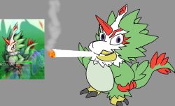 Rule 34 | claws, digimon, digimon (creature), feathers, meme, pteromon, purple eyes, smoking, solo, tail