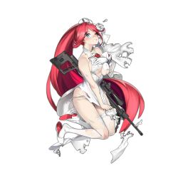 Rule 34 | 1girl, 92m, alternate hairstyle, bare shoulders, blue eyes, blush, bouquet, breasts, bridal veil, collarbone, dress, fingerless gloves, flower, full body, girls&#039; frontline, gloves, grin, groin, gun, hair between eyes, high heels, holding, holding bouquet, holding gun, holding weapon, jewelry, lace, lace-trimmed legwear, lace trim, long hair, looking at viewer, official alternate costume, official art, one eye closed, orsis t-5000, pain, panties, pelvic curtain, red flower, red hair, red rose, rifle, ring, rose, side-tie panties, side ponytail, sideboob, sidelocks, single glove, sitting, smile, solo, t-5000 (girls&#039; frontline), t-5000 (oath of transformation) (girls&#039; frontline), taut clothes, taut dress, thighs, torn clothes, torn dress, transparent background, underwear, veil, very long hair, weapon, wedding band, wedding dress, white dress, white footwear, white gloves, white legwear
