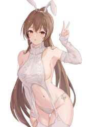 Rule 34 | 1girl, absurdres, ahoge, armpits, backless dress, backless outfit, bare shoulders, blush, breasts, brown eyes, brown hair, chyraliss, detached sleeves, dress, hair ornament, highres, hololive, hololive english, large breasts, long hair, looking at viewer, meme attire, naked sweater, nanashi mumei, navel, ponytail, ribbed sweater, sideboob, solo, sweater, sweater dress, thigh gap, thighhighs, turtleneck, v, very long hair, virgin destroyer sweater, virgin killer sweater, virtual youtuber