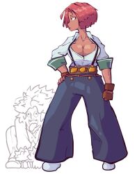 Rule 34 | 1girl, belt, black pants, breasts, giovanna (guilty gear), guilty gear, guilty gear strive, large breasts, medium hair, pants, plow (witch parfait), white background