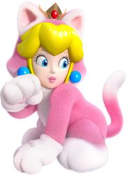 Rule 34 | 3d, animal ears, animal hands, blonde hair, blue eyes, cat ears, cat girl, cat peach, cat tail, crown, earrings, eyebrows, eyelashes, fur, highres, jewelry, lipstick, looking back, makeup, mario (series), nintendo, princess peach, super mario 3d world, tail, thick lips, transparent background