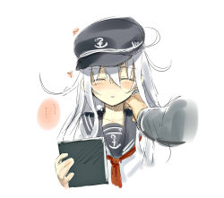 Rule 34 | ..., 10s, 1girl, closed eyes, gou (double trigger), hat, hibiki (kancolle), kantai collection, neckerchief, personification, school uniform, serafuku, silver hair, simple background, solo, upper body, white background