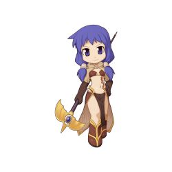 Rule 34 | 1girl, bikini, bikini top only, boots, breasts, brown bikini, brown capelet, brown footwear, brown gloves, brown skirt, capelet, chibi, closed mouth, elbow gloves, full body, gloves, hair tubes, hand on own hip, holding, holding staff, long hair, looking at viewer, mage (ragnarok online), midriff, navel, official art, pelvic curtain, purple eyes, purple hair, ragnarok online, short bangs, showgirl skirt, sidelocks, simple background, skirt, small breasts, smile, solo, staff, standing, stomach tattoo, swimsuit, tachi-e, tattoo, transparent background, yuichirou