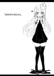 Rule 34 | 1girl, blush, character name, greyscale, heart, ico (green bullet), kimidori (ico), letterboxed, long hair, looking at viewer, monochrome, original, simple background, solo, thighhighs, white background