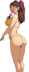 Rule 34 | 1girl, ass, bikini, breasts, brown hair, highres, kujikawa rise, large breasts, open mouth, persona, persona 4, shadow rise, sideboob, smile, solo, stormfeder, swimsuit, thighs, third-party edit, thong bikini, twintails, yellow bikini, yellow eyes