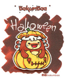Rule 34 | 1girl, bakumbaa, copyright name, halloween, jack-o&#039;-lantern, outline, pet, pumpkin, solo, tagme, white outline