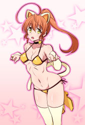 Rule 34 | 1girl, active raid, ahoge, animal ears, blush, breasts, cat ears, cat tail, cleavage, gabao (mattari 2019), jewelry, long hair, looking at viewer, small breasts, solo, tail, thighhighs, yamabuki rin, yellow eyes
