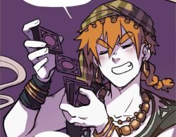 Rule 34 | 1boy, colored skin, hooky, male focus, manga page, nico (hooky), official art, orange hair, purple background, white skin