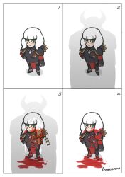 1girl adepta_sororitas armor astra_militarum blood blush bolter chibi highres leoderorero power_armor purity_seal warhammer_40k weapon