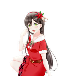 Rule 34 | 1girl, :d, bang dream!, belt, flower, hair flower, hair ornament, hairband, hanazono tae, hand up, long hair, looking at viewer, open mouth, pom pom (clothes), roaru (gyuren), simple background, sitting, smile, solo, teeth, upper teeth only, very long hair, white background