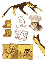 :3 ? animal_ears animalization beard cat cat_ears chef_hat dungeon_meshi facial_hair fake_horns hat helmet highres horned_helmet horns izutsumi long_beard long_neck meme multiple_views mustache open_mouth pien-art pointing pointy_ears pop_cat_(meme) senshi_(dungeon_meshi) spoon woman_yelling_at_cat_(meme) wooden_spoon