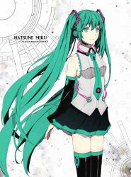 Rule 34 | 1girl, :|, aqua hair, arms behind back, character name, closed mouth, detached sleeves, expressionless, hatsune miku, hei xing, highres, long hair, necktie, sketch, solo, twintails, vocaloid
