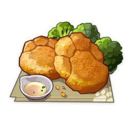 Rule 34 | artist request, bowl, broccoli, commentary, english commentary, food, food focus, game cg, genshin impact, hash browns, lowres, napkin, no humans, official art, paw print, puppy-paw hash brown (genshin impact), sauce, simple background, still life, third-party source, transparent background