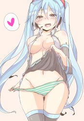 Rule 34 | 1girl, ass, blue eyes, blue hair, blush, breasts, hatsune miku, highres, kusoyuridanchi, long hair, open mouth, panties, smile, underwear, vocaloid