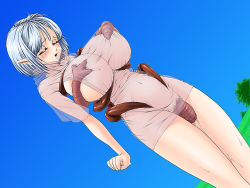 Rule 34 | 1girl, arms at sides, bestiality, blue hair, blue sky, blush, breasts, bug, bulge, censored, cleavage, clenched hand, closed eyes, day, dutch angle, field, fuji dokoro, grabbing, grabbing another&#039;s breast, grass, hair ornament, hairclip, huge breasts, interspecies, large breasts, monster, monster girl, monster sex, navel, no bra, no panties, open mouth, outdoors, pointy ears, see-through, sex, short hair, silver hair, simple background, skinny, sky, solo, standing, standing sex, sweat, tentacle sex, tentacles, tentacles under clothes, tight clothes, tree, vaginal