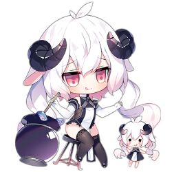 Rule 34 | 2girls, :q, ahoge, animal ears, artist request, black dress, black footwear, black horns, black leotard, black thighhighs, blush, blush stickers, cauldron, chibi, choker, closed mouth, curled horns, dress, elbow gloves, fairy (girls&#039; frontline), full body, girls&#039; frontline, gloves, goat ears, goat horns, hair between eyes, holding, horns, jitome, leotard, long hair, looking at viewer, multiple girls, official art, on stool, pink eyes, sheep ears, simple background, sitting, stirring, tentacles, thighhighs, third-party source, tongue, tongue out, transparent background, two-tone leotard, very long hair, white choker, white gloves, white hair, white leotard, witch fairy (girls&#039; frontline), | |