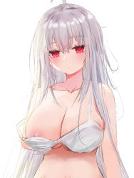 Rule 34 | 1girl, absurdres, ahoge, areola slip, bare arms, bra, bra slip, breasts, chinese commentary, cleavage, closed mouth, collarbone, grey hair, hair between eyes, highres, large breasts, long hair, lshiki, original, red eyes, simple background, sketch, solo, underwear, underwear only, upper body, very long hair, white background, white bra, white hair