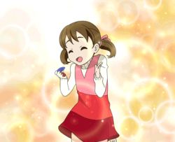 Rule 34 | 1girl, animated, animated gif, atlus, bishie sparkle, brown hair, c (neta), castanets, dancing, doujima nanako, instrument, k-on!, lowres, magukappu, parody, persona, persona 4, solo, twintails, un tan