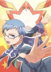 Rule 34 | 1boy, blue eyes, blue hair, coat, frills, glasses, hubert ozwell, open mouth, short hair, tales of (series), tales of graces