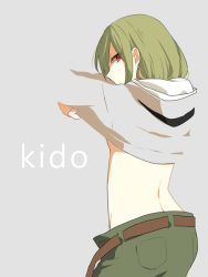 Rule 34 | 1girl, green hair, hakatano shio, hood, hoodie, kagerou project, kido tsubomi, long hair, red eyes, solo, undressing