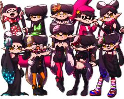 Rule 34 | + +, 1980s (style), 1girl, aged down, ankle boots, bead necklace, beads, beanie, belt, black belt, black dress, black footwear, black gloves, black hair, black jumpsuit, black pants, black shirt, blouse, boots, butterfly net, callie (splatoon), carrying over shoulder, claw pose, closed mouth, commentary, crop top, crossed arms, crown, dark persona, detached collar, dress, earrings, fangs, food, food art, food on head, formal, frown, glasses, gloves, green vest, grin, groucho glasses, hairband, hand net, hand on own hip, hat, headgear, hero roller (splatoon), holding, holding weapon, inkling, japanese clothes, jewelry, jumpsuit, kimono, long dress, long hair, long sleeves, looking at viewer, loose socks, mole, mole under eye, multicolored stripes, multiple persona, navel, necklace, nintendo, object on head, off-shoulder shirt, off shoulder, oldschool, open mouth, orange headwear, orange pantyhose, over shoulder, pants, pantyhose, party horn, pink hairband, pink scrunchie, pointy ears, purple shirt, red kimono, red pantyhose, retro artstyle, scrunchie, shirt, short jumpsuit, simple background, sitting, sleeveless, sleeveless shirt, sleeves past fingers, sleeves past wrists, smile, socks, spiked belt, splatoon (series), splatoon 1, splatoon 2, squidbeak splatoon, standing, strapless, striped clothes, striped pantyhose, striped socks, sunglasses, sushi, symbol-only commentary, tako-san wiener, tentacle hair, very long hair, vest, waving, weapon, weapon over shoulder, white background, white gloves, wuju (1198979953), yellow eyes
