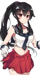 Rule 34 | 10s, 1girl, absurdres, bad id, bad pixiv id, black hair, breasts, cleavage, female focus, gloves, highres, kantai collection, large breasts, long hair, miniskirt, ponytail, purutabu, red eyes, school uniform, serafuku, skirt, smile, solo, torn clothes, yahagi (kancolle)
