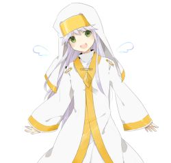 Rule 34 | :d, bad id, bad pixiv id, cape, dashii (artist), green eyes, index (toaru majutsu no index), long hair, nun, open mouth, robe, safety pin, smile, solo, toaru majutsu no index, white hair