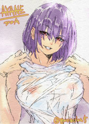 Rule 34 | ayane (doa), dead or alive, dead or alive 5, highres, purple hair, red eyes, shirt, tagme, wet, wet clothes, wet shirt