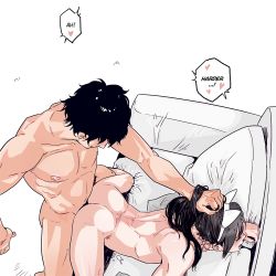 Rule 34 | 2boys,  (series), anal, animal ears, bad id, bad tumblr id, black hair, cat ears, couch, cum, doggystyle, ejaculating while penetrated, ejaculation, english text, game console, headband, korosuke (korosuke112) thrashfforsmut, male penetrated, multiple boys, nintendo 64, red eyes, sex, sex from behind, simple background, trap, yaoi