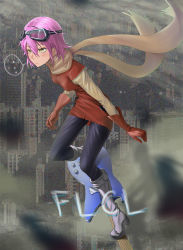 Rule 34 | 1girl, boots, female focus, flcl, gloves, goggles, guitar, haruhara haruko, instrument, pink hair, tagme