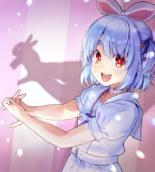 Rule 34 | 1girl, animal ears, belt, blue hair, carrot hair ornament, choker, commentary request, food-themed hair ornament, hair ornament, highres, hololive, ishiyuki, looking at viewer, open mouth, rabbit ears, rabbit girl, rabbit tail, shadow, shirt, short eyebrows, short sleeves, skirt, solo, tail, teeth, thick eyebrows, twintails, upper teeth only, usada pekora, usada pekora (casual), virtual youtuber, white belt, white choker, white shirt, white skirt