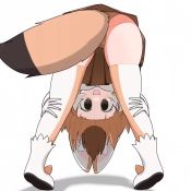 Rule 34 | 1girl, animal ear fluff, animal ears, animated, ass, bent over, black eyes, brown hair, brown panties, brown skirt, commentary, dhole (kemono friends), dog ears, dog girl, dog tail, ear wiggle, from behind, full body, grey hair, hand on own leg, kemono friends, legs apart, looking at viewer, looking back, looking through own legs, medium hair, microskirt, multicolored hair, open mouth, panties, shirt, shoe soles, shoes, skindentation, skirt, smile, solo, standing, tail, tail wagging, taro (tontaro), thighhighs, tiptoes, top-down bottom-up, underwear, upside-down, video, view between legs