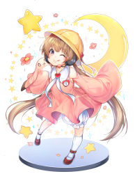 Rule 34 | 1girl, ;q, absurdres, ajishio, bare shoulders, bloomers, blush, brown eyes, brown footwear, brown hair, closed mouth, collared dress, commentary request, crescent moon, detached sleeves, dress, full body, hat, headphones, headset, heart, highres, hugging object, kindergarten uniform, kneehighs, long hair, long sleeves, low twintails, moon, one eye closed, pink dress, pink sleeves, school hat, shoes, sleeveless, sleeveless dress, sleeves past fingers, sleeves past wrists, smile, socks, solo, star (symbol), starry background, stuffed animal, stuffed rabbit, stuffed toy, tehepero, tongue, tongue out, tsukuyomi ai, twintails, underwear, very long hair, voiceroid, white background, white bloomers, white socks, wide sleeves, yellow hat