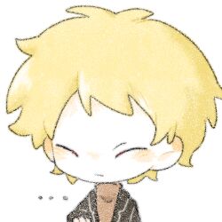 Rule 34 | ..., 1boy, atou haruki, black jacket, blonde hair, brown sweater, chibi, chibi only, chinese commentary, closed eyes, closed mouth, commentary request, jacket, lemon04, long sleeves, male focus, open clothes, open jacket, portrait, saibou shinkyoku, short hair, simple background, solo, sweater, turtleneck, turtleneck sweater, white background