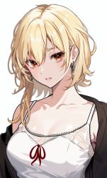 Rule 34 | 1girl, alternate costume, blonde hair, commentary, earrings, highres, hololive, hololive indonesia, jewelry, kaela kovalskia, looking at viewer, medium hair, red eyes, schitzo17, solo, symbol-only commentary, virtual youtuber