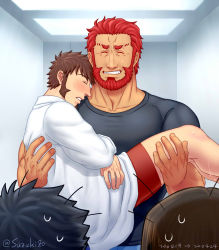 Rule 34 | 4boys, aftersex, alternate costume, artist name, bara, beard, black shirt, blush, boxer briefs, brown hair, carrying, closed mouth, collarbone, couple, crying, dated, facial hair, fate/grand order, fate/zero, fate (series), fujimaru ritsuka (male), goatee, hand on another&#039;s thigh, head on another&#039;s shoulder, highres, indoors, iskandar (fate), long sideburns, long sleeves, lord el-melloi ii, male focus, male underwear, mature male, multiple boys, muscular, muscular male, napoleon bonaparte (fate), pectorals, princess carry, red boxer briefs, red eyes, red hair, red male underwear, saliva, shirt, short sleeves, sideburns, sleeping, sleeping on person, suzuki80, t-shirt, tears, teeth, underwear, waver velvet, white shirt, yaoi