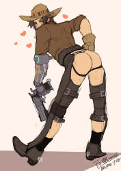 Rule 34 | 1boy, ass, baire, body hair, boots, cassidy (overwatch), cowboy, full body, gun, hat, male focus, overwatch, overwatch 1, solo, weapon, western