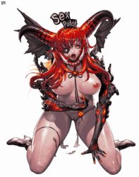 Rule 34 | 1girl, alse, animated, animated gif, breasts, cum, demon girl, demon wings, destiny child, eyepatch, hades (destiny child), horns, implied sex, large breasts, lips, long hair, nipples, nude, open mouth, orgasm, pussy, red eyes, red hair, demon girl, thick thighs, what