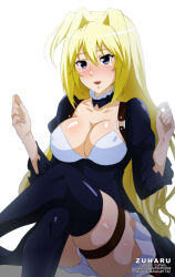 Rule 34 | 1girl, absurdres, blonde hair, blue eyes, blush, breasts, cleavage, highres, large breasts, open mouth, sekirei, solo, tsukiumi, zuharu