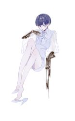 Rule 34 | 1other, androgynous, bad id, bad pixiv id, blue eyes, blue hair, blunt bangs, full body, golden arms, heterochromia, high heels, houseki no kuni, kohaku 989, looking at viewer, necktie, other focus, phosphophyllite (ll), see-through, see-through sleeves, short hair, solo, spoilers, white background, white eyes