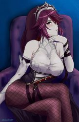 Rule 34 | 1girl, blush, breasts, crossed legs, genshin impact, highres, johncaden, large breasts, looking at viewer, rosaria (genshin impact), sitting, solo, tagme