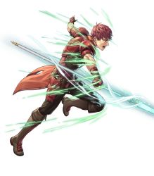 Rule 34 | 1boy, armor, boots, cuboon, fingerless gloves, fire emblem, fire emblem echoes: shadows of valentia, fire emblem heroes, full body, gloves, highres, lukas (fire emblem), male focus, nintendo, official art, open mouth, polearm, red eyes, red hair, solo, spear, teeth, transparent background, weapon