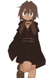 Rule 34 | 1girl, absurdres, brown hair, dark skin, dark-skinned female, female focus, highres, jewelry, low twintails, necklace, ootorii bisetsu, pointy ears, scar, shoes, sleeves past wrists, solo, transparent background, twintails