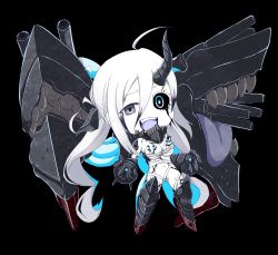 Rule 34 | 1girl, absurdres, abyssal ship, ahoge, bandages, blue eyes, colored skin, dark persona, grey eyes, highres, kantai collection, kiyoshimo (kancolle), mismatched sclera, monster, ogawa shou, open mouth, pale skin, white hair, white skin