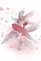 Rule 34 | blurry, closed mouth, commentary request, creatures (company), full body, game freak, gen 7 pokemon, highres, legs apart, looking to the side, lurantis, nintendo, petals, pokemon, pokemon (creature), solo, standing, wafu pkmn, white background