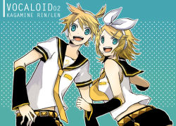 Rule 34 | 1boy, 1girl, belt, blonde hair, blue eyes, brother and sister, buzz (moi), detached sleeves, hair ornament, hair ribbon, hairclip, headset, kagamine len, kagamine rin, necktie, ponytail, ribbon, sailor collar, short hair, short ponytail, shorts, siblings, smile, twins, vocaloid, yellow necktie